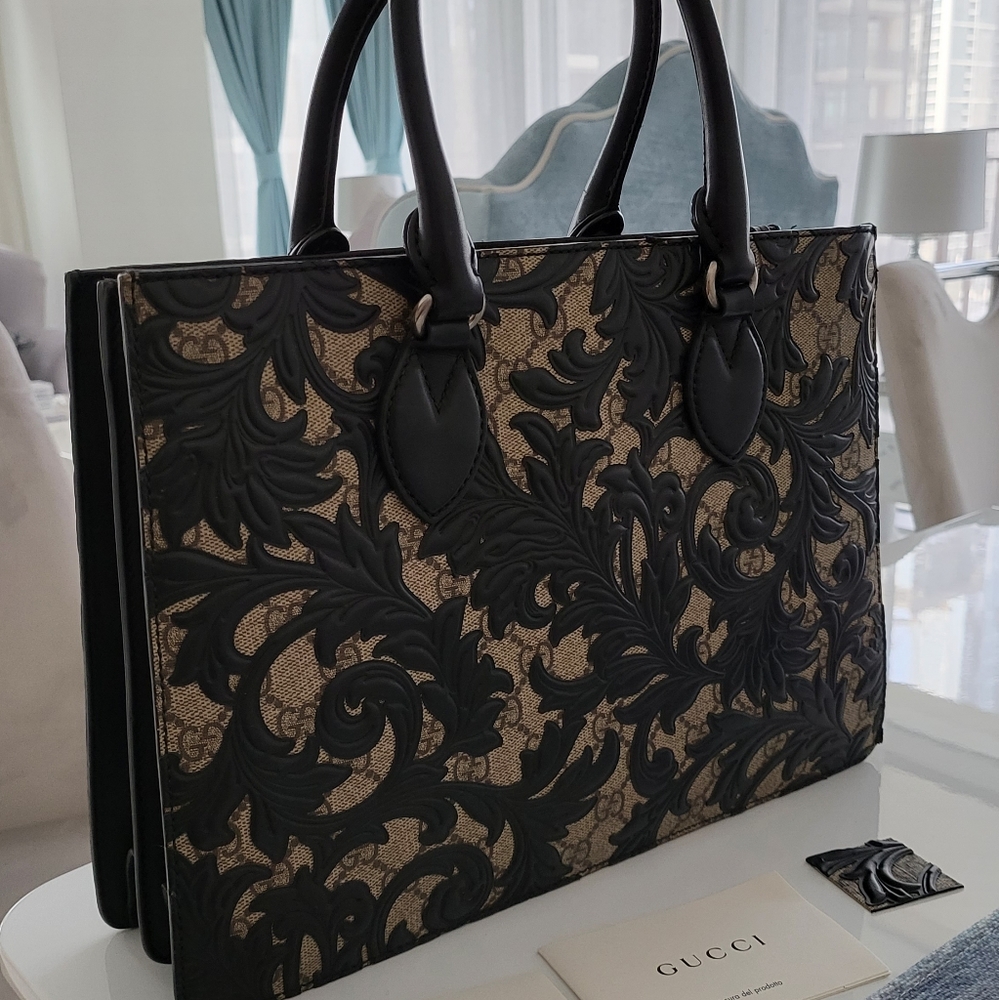 Gucci Arabesque Canvas Top Handle Bag